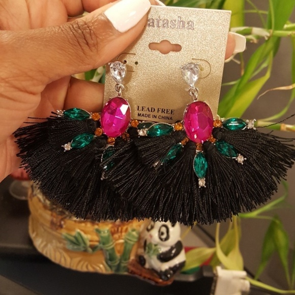 Vintage | Black fringe boho festival earrings NEW - Picture 3 of 4